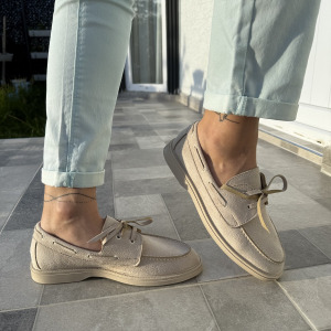 Sandra Bağcık Detaylı Bej Süet Kadın Loafer